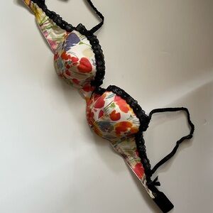 Floral Print Bra with Black Lace Trim